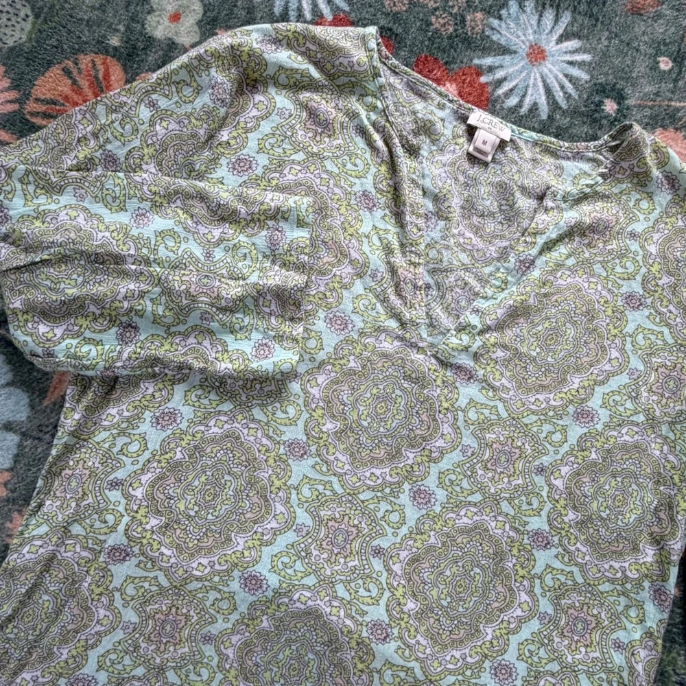 J.‎ Crew Womens Green Purple Paisley Medallion Cotton Tunic Top 12572 SP14 M